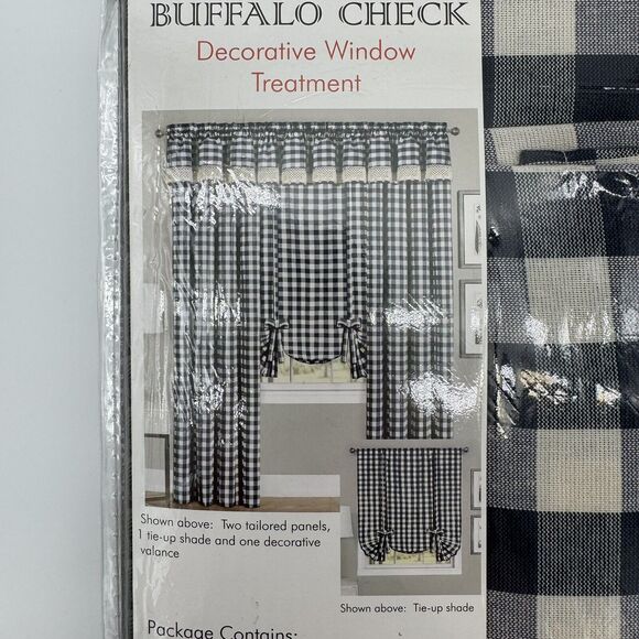 Buffalo Check Window Curtain Panel 42" x 84" Navy Blue Checkered Decorative - Picture 3 of 7